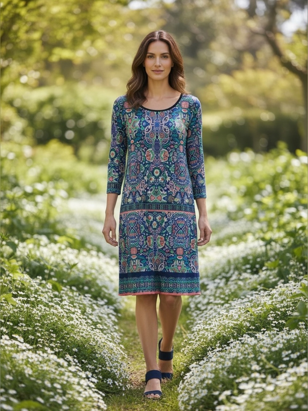 Laundry By Shelli Segal Navy Blue and Multicolour Print Sheath size Large - Picture 14 of 14